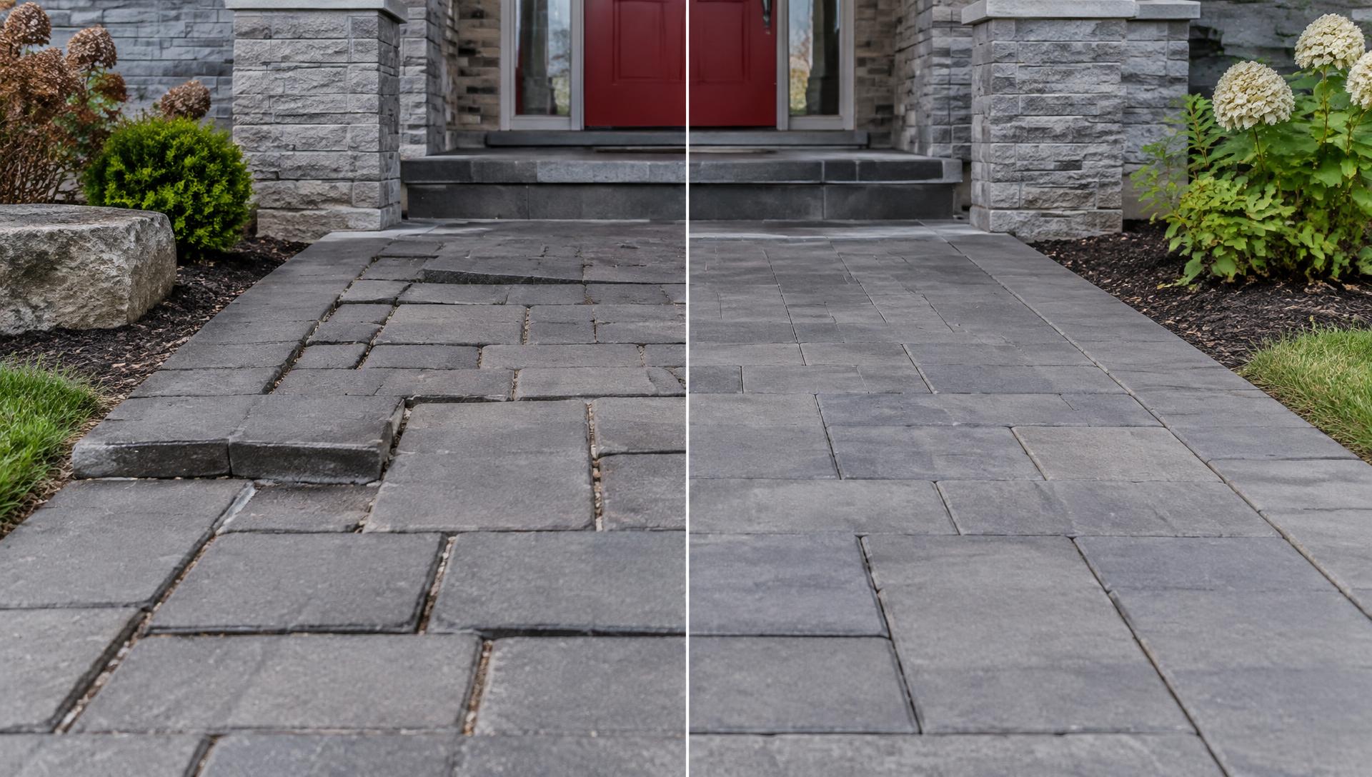 Uneven interlock beside the same walkway restored and level
